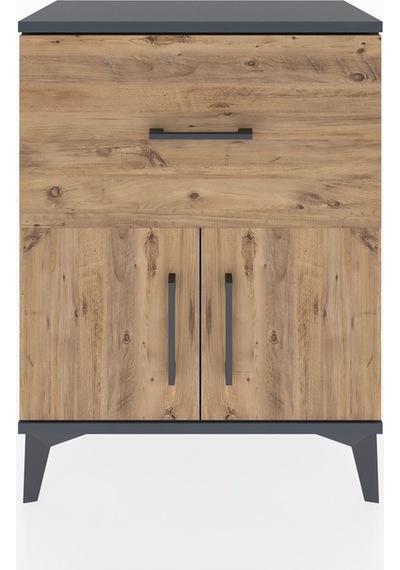 Arges Komodin 3 Raflı Tek Çekmeceli 2 Kapaklı 60x30x80 Antras... Antrasit