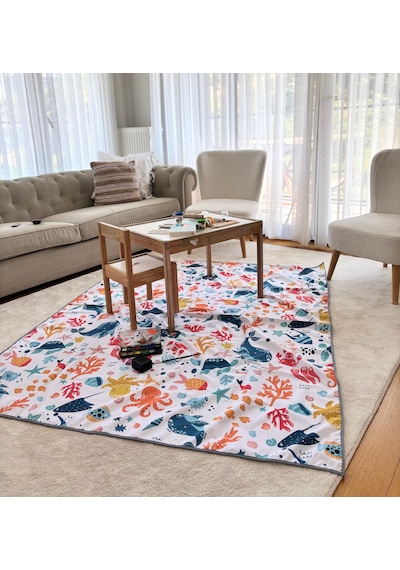 Yorni 145x100 CM Ocean, Sıvı Geçirmeyen Çok Amaçlı Aktivite Örtüsü Yer, Masa Ve Yatak İçin, Makinede Yıkanabilir