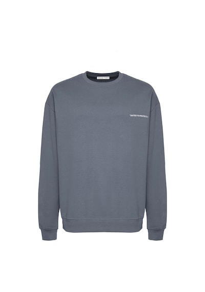 Grimelange Raırok Erkek Içi Polarlı Comfort Oversize Nakışlı Koyu Gri Sweatshirt