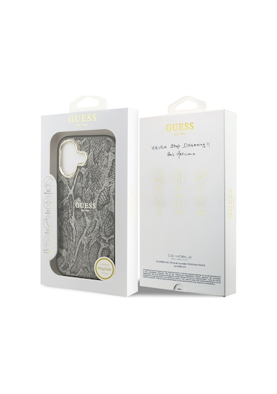 Apple Uyumlu iPhone 17  Kılıf Guess Lisanslı M-safe Şarj Özellikli Yazı Logolu Python Desenli Kapak Siyah Siyah