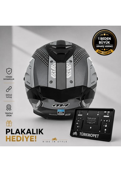 Mh Sports Çene Açılır Güneş Vizörlü Kask + Plakalık Karbon