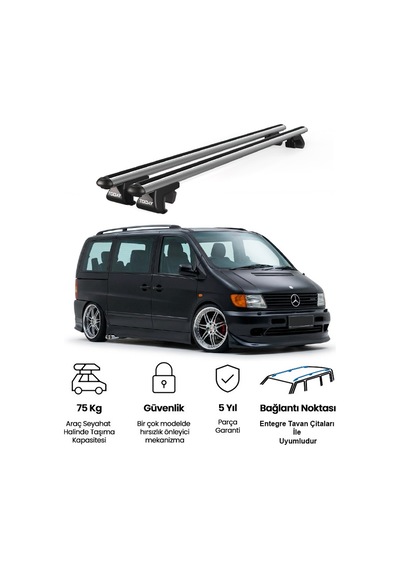 Venüs Mercedes-benz Vito W638 1996-2003 Uyumlu Gri Ara Atkı Port Bagaj Tavan Barı