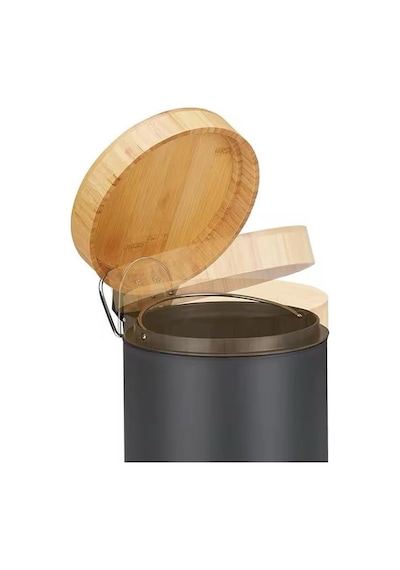 Bambu Kapaklı Metal Çöp Kovası Hidrolik Sistemli Yavaş Kapanma Özellikli, Pedallı, Banyo Ve Mutfak İçin Şık Ve Fonksiyonel Tasarım Siyah, 3 Litre 6998