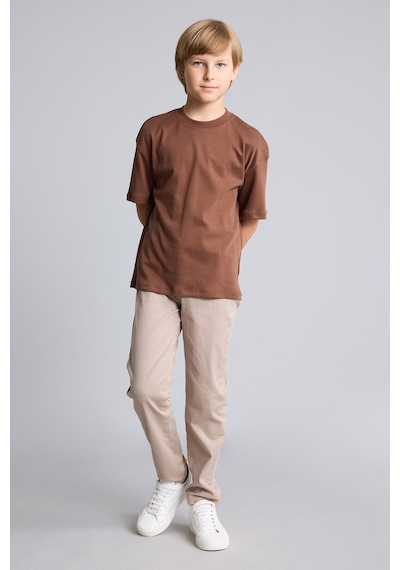 Defacto %100 Pamuk Oversize Bisiklet Yaka Kısa Kollu Basic Tişört Erkek Çocuk G6486a826aubn317 Kahve-bn317
