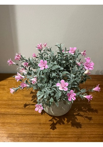 Saksıda Dekoratif Pembe Bahar Çiçeği - 20 Cm Yapay Çiçek 3 Saksı Pembe
