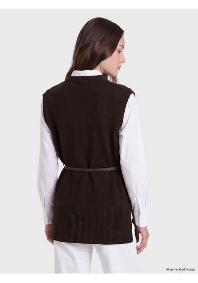 Lcw Modest Kahverengi Beli Kemerli Kadın Triko Süveter