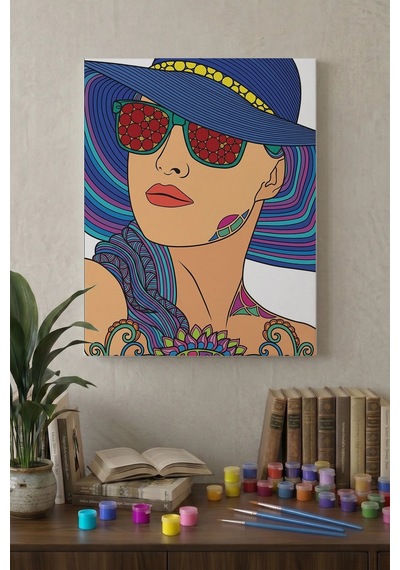 Gözlüklü Kadın Desenli Mandala Ahşap Boyama Seti 40x50 Cm
