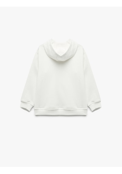Koton Pamuklu Uzun Kollu Kapşonlu Şardonlu Oversize Sweatshirt Ekru 7wkb10027tk