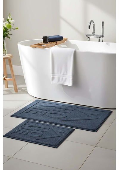 Home Kabartmalı Pamuklu 2 Li Banyo & Klozet Paspas Takımı Lacivert
