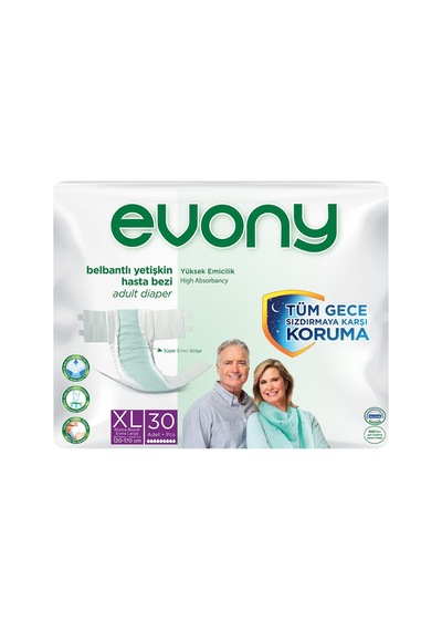 Evony Yetişkin Bezi 30'lu X-large - Süper Emici Belbantlı Hasta Bezi 2'li Ekonomik Paket - 2 Ad Tarı XL