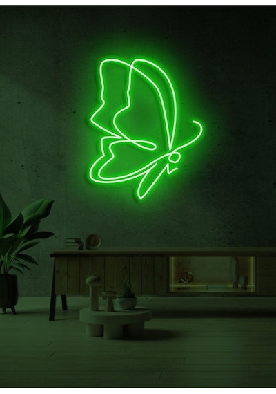 Kelebek Figürlü Neon Tabela Yeşil