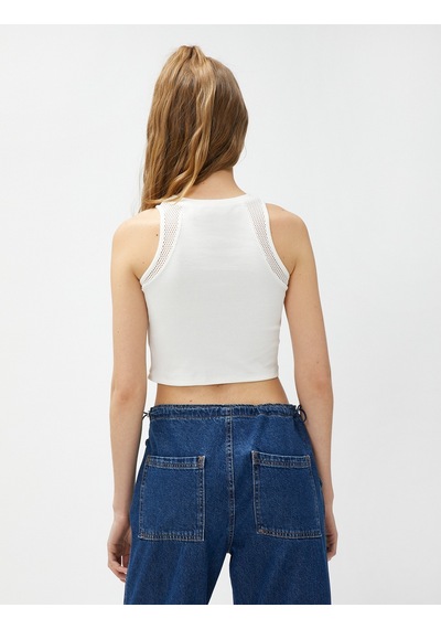 Koton Crop Atlet Halter Yaka File Detaylı Pamuklu Ekru 3sal30192ık 3SAL30192IK010