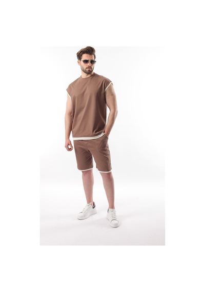 Madmext Vizon Sıfır Kol Erkek Şort T-shirt Takım E7308 Vizon