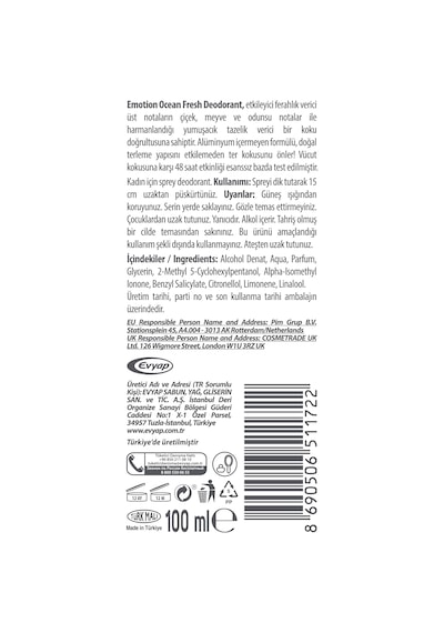 Emotion Ocean Fresh Pump Sprey Kadın Deodorant 6x100 Ml