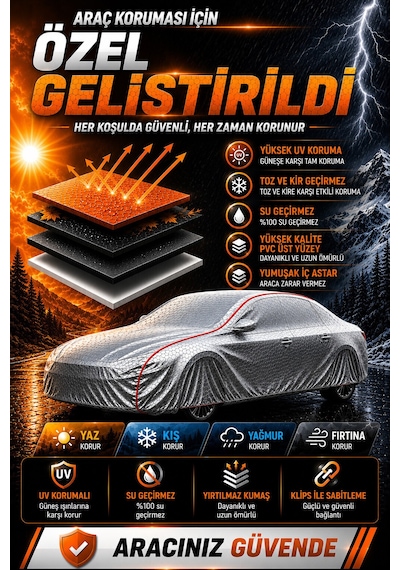 Ford Mustang 2004-2014 - 4 Mevsim Klipsli Araba Brandası - Oto Çadır Örtü
