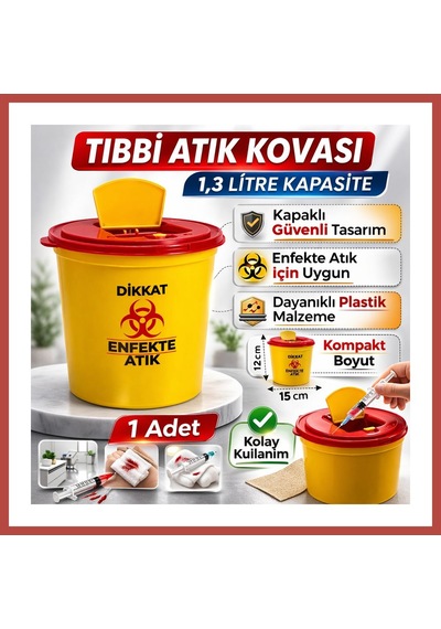 Bezos Atık Kovası 1,3 Litre 1 Adet Kapaklı Atık Kutusu Enfekte Atık Kovası Erdotıca Diğer
