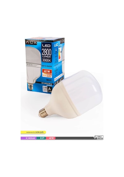 ACK LED T120 Ampul 3000K Gün Işığı 220V 40W E27