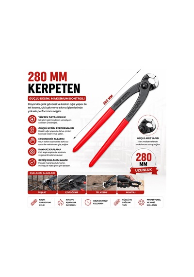 280 Mm Kerpeten Profesyonel Çelik İnşaat Kerpeteni Tel Kesme Ve Çivi Sökme Pensesi