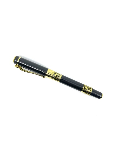 Premium Metal Roller Tükenmez Kalem Retro Desen - Gold/black