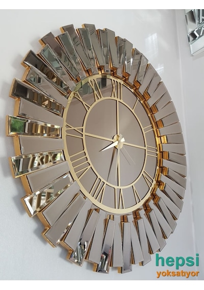 Güneş Gold Bronze Altın Bronz 85 Cm Dekoratif Aynalı Duvar Saati