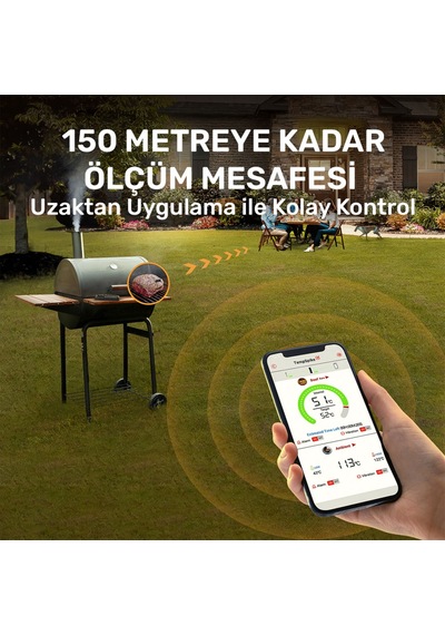 Thermopro Tp961 Şarjlı 150m Kablosuz Alarmlı 1problu Telefon Kontrollü Profesyonel Gıda Termometresi