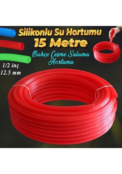Badem10 Bahçe Çeşme Su Hortumu İç Çap 1/2 Naturel Silikonlu Sulama Araç Yıkama Hortum 15 Metre