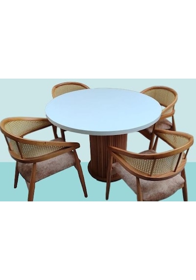 Masa Anıt 100 Cm Hasır Sandalye Takım Model Mdf Tabla Beyaz Renk El Yapım