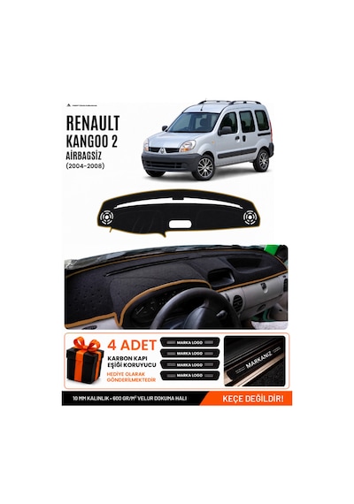 Renault Kangoo 2 Airbagsiz 2004-2008 Uyumlu Torpido Örtüsü - Siyah Kahverengi