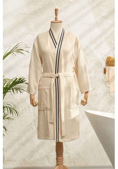 Karaca Home Minka Off White Lacivert Sonil %100 Pamuk S/M Bornoz Karaca Home Minka Off White Lacivert Sonil %100 Pamuk S/M Bornoz