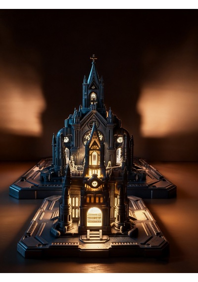 Cyberpunk Katedral Gece Lambası - Fütüristik Dekoratif Masa Lambası