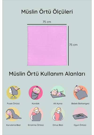 Luckka Dijital Baskılı 3'lü Müslin Örtü Seti - 75x75 Cm - Zt5000 Pembe Pembe