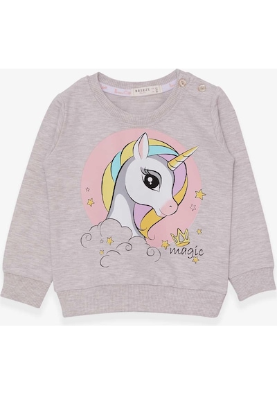Breeze Kız Çocuk Sweatshirt Baskılı Unicorn 1.5-5 Yaş, Bej Melanj-bej Melanj Bej Melanj
