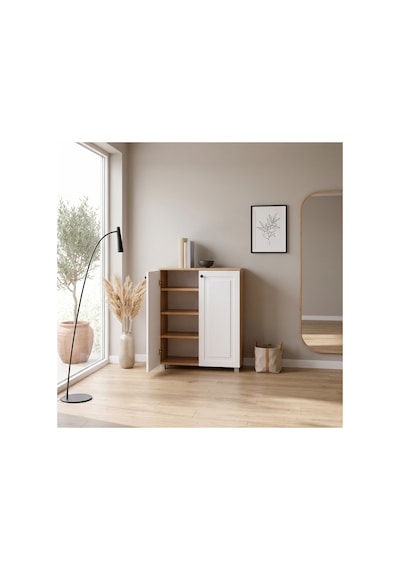 2 Kapaklı Ayakkabılık Safir Meşe Ayakkabı Dolabı Modern Antre Dolabı Beyaz