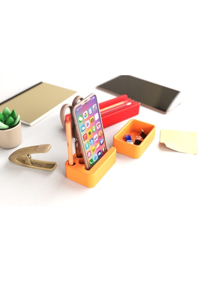 Idy Arc - Desk Organizer Mıknatıslı Çok Bölmeli Masaüstü Düzenleyici Ve Telefon Standı Turuncu - Kırmızı