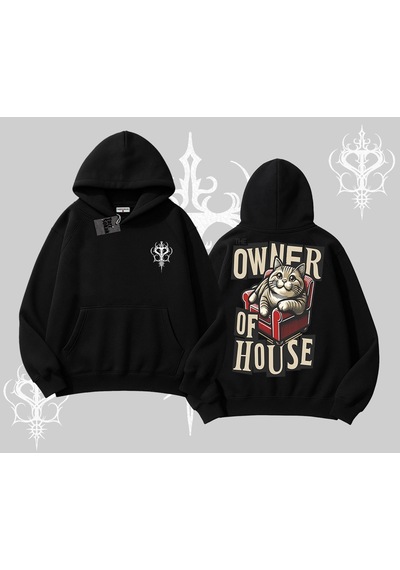 Startmore The Owner Of House Kedi Arka Baskılı Kapşonlu Sweatshirt Siyah