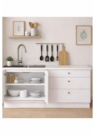 Barkın Alt Modül-çok Amaçlı Dolap -160 Cm -2 Kapaklı-3 Çekmeceli-laminat Beyaz Tezgah Dahil Barkın Alt Modül-çok Amaçlı Dolap -160 Cm -2 Kapaklı-3 Çekmeceli-laminat Beyaz Tezgah Dahil