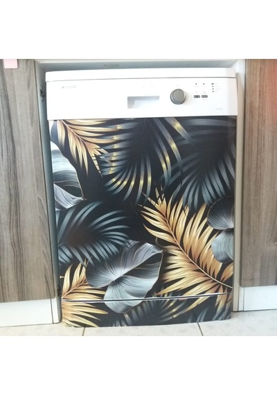 Siyah Buzdolabı Ve Bulaşık Makinesi Sticker Palmiye Yaprak Siyah