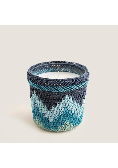 Boho Coastal Tığ İşi Kokulu Mum 12x13 Cm Mavi Diğer