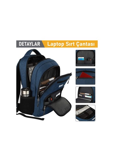 Haegs Laptop Sırt Çantası, Multi Cepli İş Seyahat Çantası - Koyu Koyu Mavi