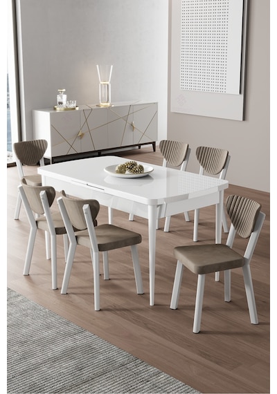Canisa Exve Serisi 80x132 Açılabilir Beyaz Masa Takımı Ve 6 Cappucino Sandalye Masa Beyaz Sandalyeler Cappucıno Canisa Exve Serisi 80x132 Açılabilir Beyaz Masa Takımı Ve 6 Cappucino Sandalye Masa Beyaz Sandalyeler Cappucıno