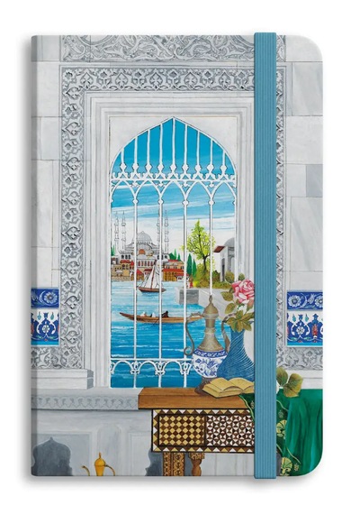 Boğazı Seyretmek El Yapımı Ciltli Defter Telifli Sanat Eseri Minyatürlü Kapak Açık Mavi