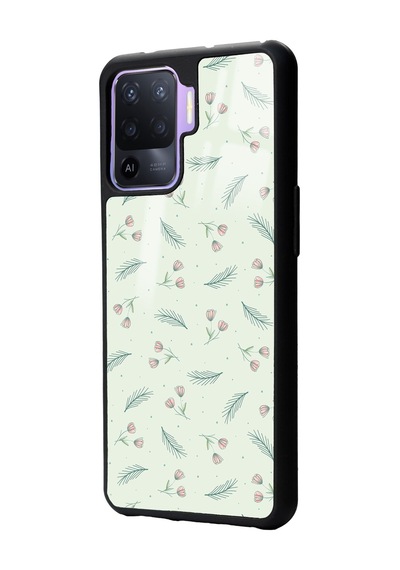 Oppo Reno5lite Yeşil Yapraklı Tasarımlı Glossy Telefon Kılıfı Çok Renkli