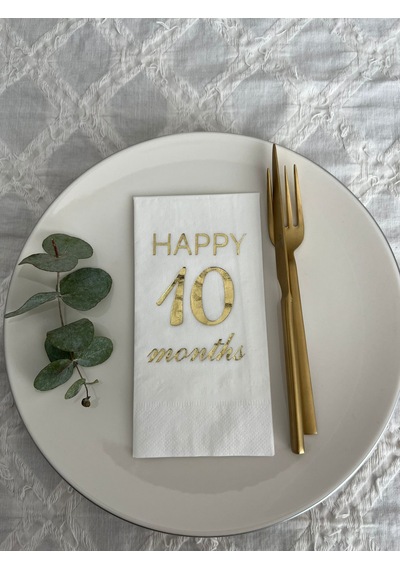 Gold Yaldızlı Beyaz Happy 10 Yaş Months Garson Katlama Peçete 16 Adet
