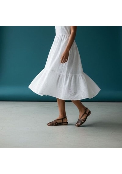 Ne&ve Shoes Kahve Deri Biye Kadın Günlük Sandalet