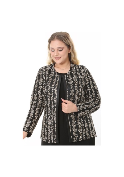 Ladies First Büyük Beden 3890 Siyah-altın Ceket+bluz Takım 001