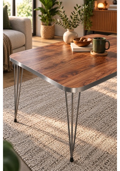 Sulorahome Gümüş Ceviz Desenli Orta Sehpa - Metal Ayaklı