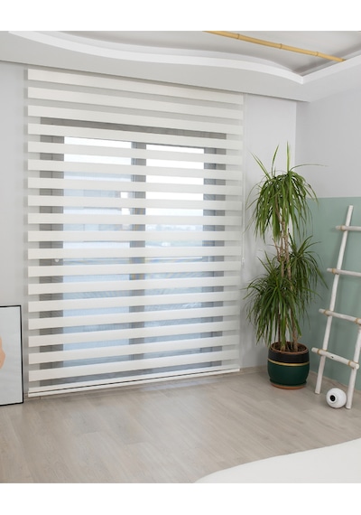 İncilifehome İcl507 Düz Kumaş Zebra Stor Perde Kırık Beyaz Alüminyum Kasalı Kırık Beyaz