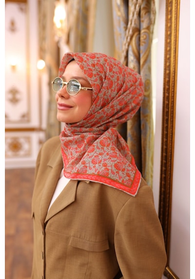 Silk Home Soft Eşarp 73077-23 Parlak Turuncu, Gri, Pembe