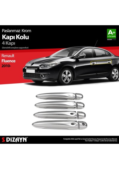 S-Dizayn Renault Fluence Krom Kapı Kolu 4 Kapı Sensörlü 2010 Üzeri