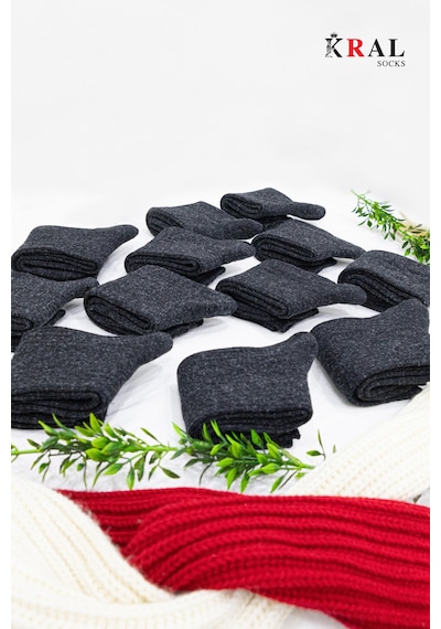 Kral Socks Çorap 12 Çift Kışlık Yün Çorap Lambswool Özel Kuzu Yünlü Kadınlar Için Termal Özellikli Siyah
